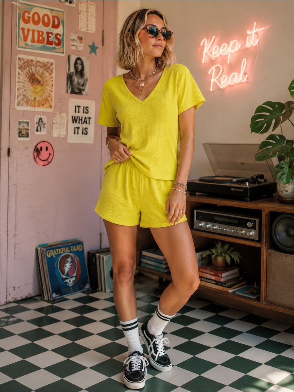 NWT V-Neck Short Sleeve Set in Yellow